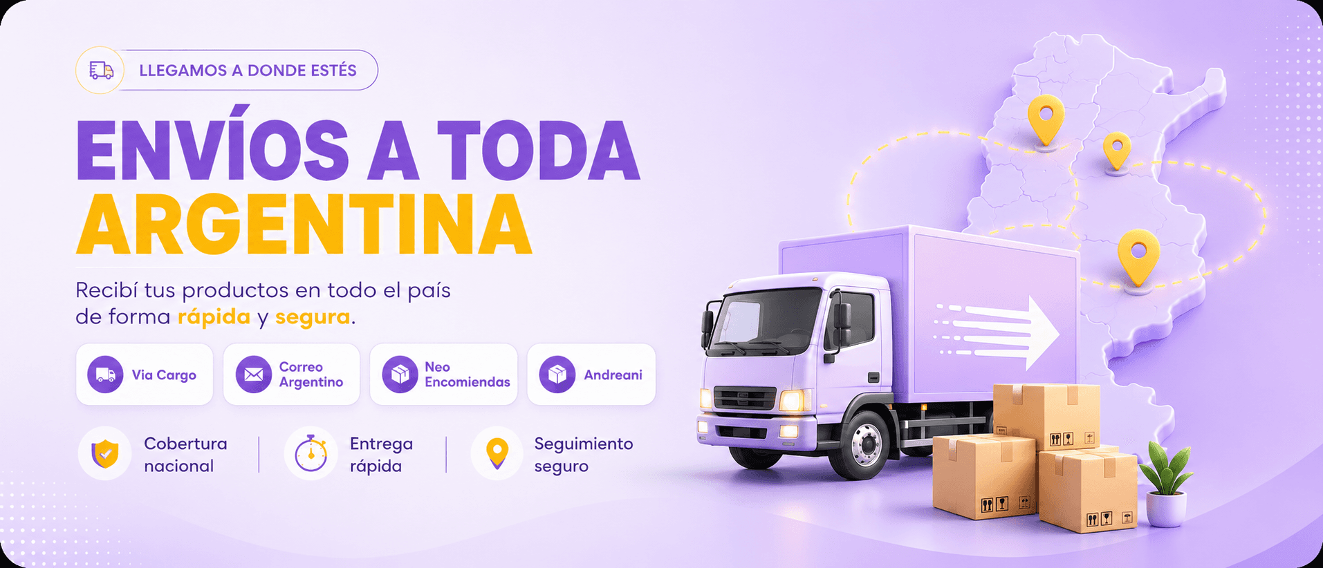 Envíos a toda Argentina: recibí tus productos en todo el país de forma rápida y segura, con Vía Cargo, Correo Argentino, Neo Encomiendas y Andreani.