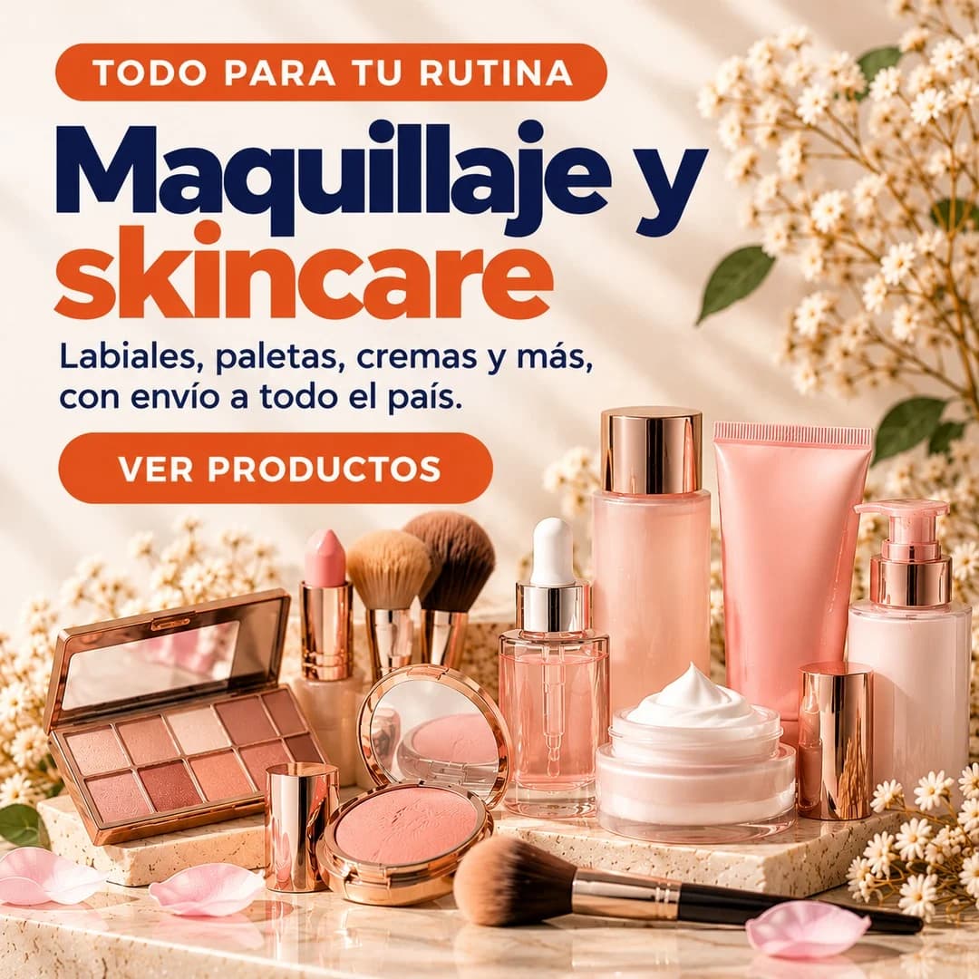 Todo para tu rutina: maquillaje y skincare. Labiales, paletas, cremas y más, con envío a todo el país.